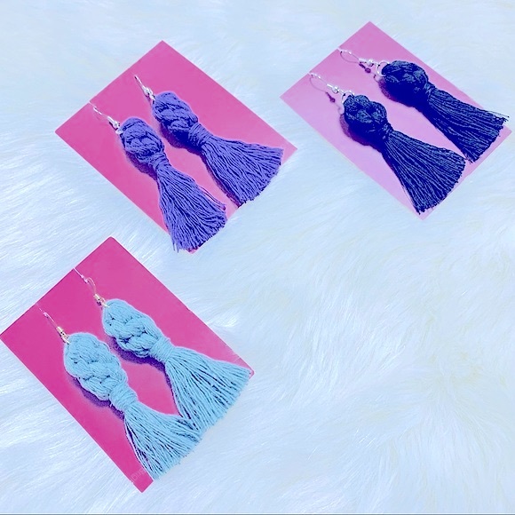 🥳HP~New Soul Embellishments Handcrafted Macrame Knotted Fishhook Tassel Earring - Picture 2 of 16